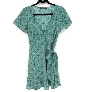 Abercrombie & Fitch Green Floral Wrap‎ Mini Dress Ruffle Daisy Medium EUC